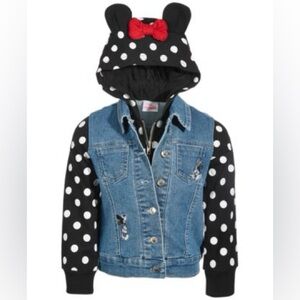 🆕 NWT Minnie Mouse Denim Jacket with Minnie Ears Hood attached - girls 6